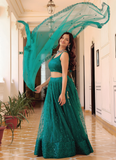 Memorable Soft Net Teal Green Sequence Embroidered Lehenga Choli Set