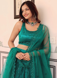 Memorable Soft Net Teal Green Sequence Embroidered Lehenga Choli Set