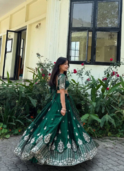 Memorable Thread Embroidery Jimmy Choo Dark Green Lehenga Choli