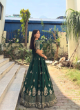 Memorable Thread Embroidery Jimmy Choo Dark Green Lehenga Choli