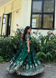 Memorable Thread Embroidery Jimmy Choo Dark Green Lehenga Choli