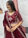 Mesmerizing Maroon Silk Sequence Work Festival Wear Lehenga Choli