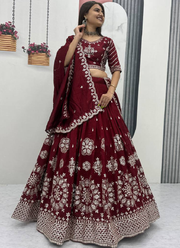 Mesmerizing Maroon Silk Sequence Work Festival Wear Lehenga Choli