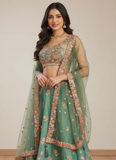 Mesmerizing Pista Green Organza Thread Embroidered Work Lehenga Choli