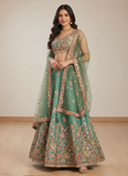 Mesmerizing Pista Green Organza Thread Embroidered Work Lehenga Choli
