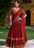 Mesmerizing Zari Embroidered Rangoli Crush Rust Orange Lehenga Choli