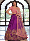 Mulberry Silk Zari Embroidered Work Purple Wedding Wear Lehenga Choli