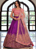 Mulberry Silk Zari Embroidered Work Purple Wedding Wear Lehenga Choli