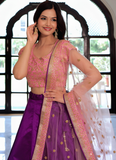 Mulberry Silk Zari Embroidered Work Purple Wedding Wear Lehenga Choli