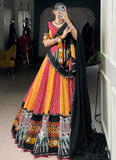 Multi Color Rayon Bandhani Print Gamthi Work Chaniya Choli For Navratri
