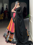 Multi Color Rayon Bandhani Print Gamthi Work Chaniya Choli For Navratri