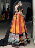 Multi Color Rayon Bandhani Print Gamthi Work Chaniya Choli For Navratri