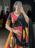 Multi Color Rayon Bandhani Print Gamthi Work Chaniya Choli For Navratri