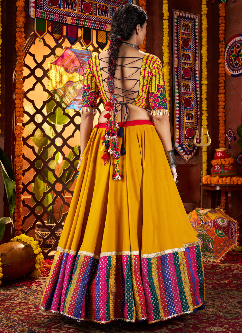Multi Color Viscose Cotton Mirror Work Ghagra Choli For Navratri