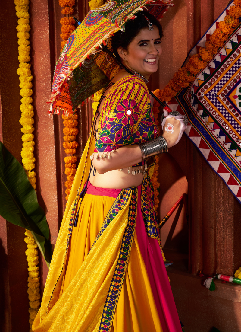 Multi Color Viscose Cotton Mirror Work Ghagra Choli For Navratri