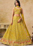 Multi Thread Embroidered Georgette Haldi Special Yellow Lehenga Choli