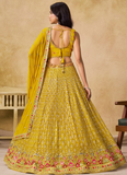 Multi Thread Embroidered Georgette Haldi Special Yellow Lehenga Choli