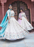 Multi Thread Embroidered Off White Tissue Silk Lehenga Choli Set