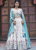 Multi Thread Embroidered Off White Tissue Silk Lehenga Choli Set