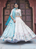 Multi Thread Embroidered Off White Tissue Silk Lehenga Choli Set