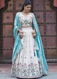 Multi Thread Embroidered Off White Tissue Silk Lehenga Choli Set