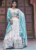 Multi Thread Embroidered Off White Tissue Silk Lehenga Choli Set