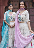 Multi Thread Embroidered Off White Tissue Silk Lehenga Choli Set