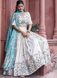 Multi Thread Embroidered Off White Tissue Silk Lehenga Choli Set