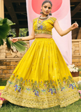 Mustard Yellow Shimmer Heavy Embroidery Work Haldi Lehenga Choli set