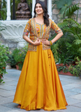 Mustard Yellow Vichitra Silk Plain Lehenga With Embroidered Blouse