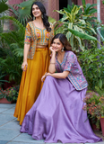 Mustard Yellow Vichitra Silk Plain Lehenga With Embroidered Blouse