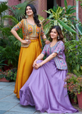 Mustard Yellow Vichitra Silk Plain Lehenga With Embroidered Blouse