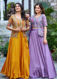 Mustard Yellow Vichitra Silk Plain Lehenga With Embroidered Blouse