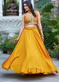 Mustard Yellow Vichitra Silk Plain Lehenga With Embroidered Blouse