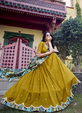 Mustard Yellow Vichitra Silk Sequence Embroidered Lehenga Choli