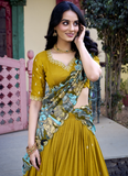 Mustard Yellow Vichitra Silk Sequence Embroidered Lehenga Choli