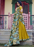 Mustard Yellow Vichitra Silk Sequence Embroidered Lehenga Choli