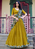 Mustard Yellow Vichitra Silk Sequence Embroidered Lehenga Choli