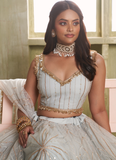 Alluring White Net Embroidered Bridesmaids lehenga choli with dupatta