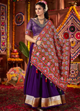 Navratri Special Gamthi Embroidery Real Mirror Silk Purple Lehenga Set