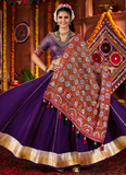Navratri Special Gamthi Embroidery Real Mirror Silk Purple Lehenga Set