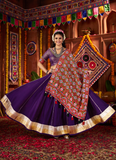 Navratri Special Gamthi Embroidery Real Mirror Silk Purple Lehenga Set