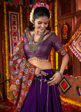 Navratri Special Gamthi Embroidery Real Mirror Silk Purple Lehenga Set