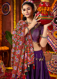Navratri Special Gamthi Embroidery Real Mirror Silk Purple Lehenga Set