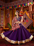 Navratri Special Gamthi Embroidery Real Mirror Silk Purple Lehenga Set