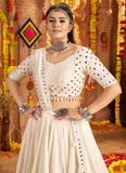 Navratri Special Multi Thread Work Viscose Rayon White Chaniya Choli