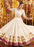 Navratri Special Multi Thread Work Viscose Rayon White Chaniya Choli