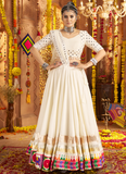 Navratri Special Multi Thread Work Viscose Rayon White Chaniya Choli