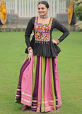 Navratri Special Multicolor Rayon Silk Gamthi Work Lehenga With Kediya