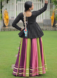 Navratri Special Multicolor Rayon Silk Gamthi Work Lehenga With Kediya
